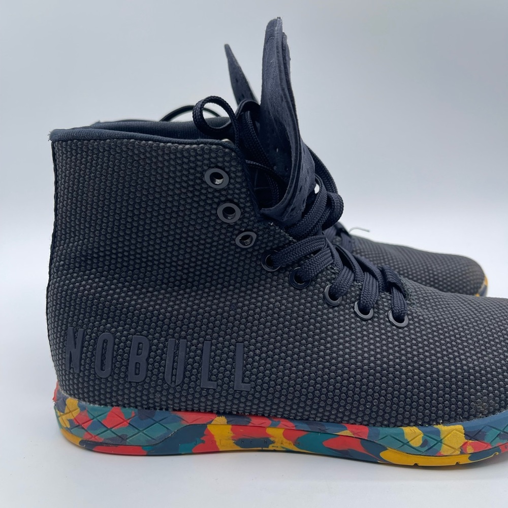 NOBULL Black High-Top Trainers with Colorful Patterned Sole - Picture 5 of 8